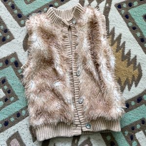 Gymboree Tan Faux Fur and Knit Vest SzS/5-6 EUC